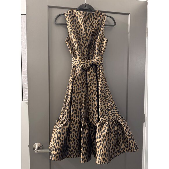 Kate Spade Leopard Print Brocade Fit & Flare Dress With Bow Tie Back - Picture 2 of 6